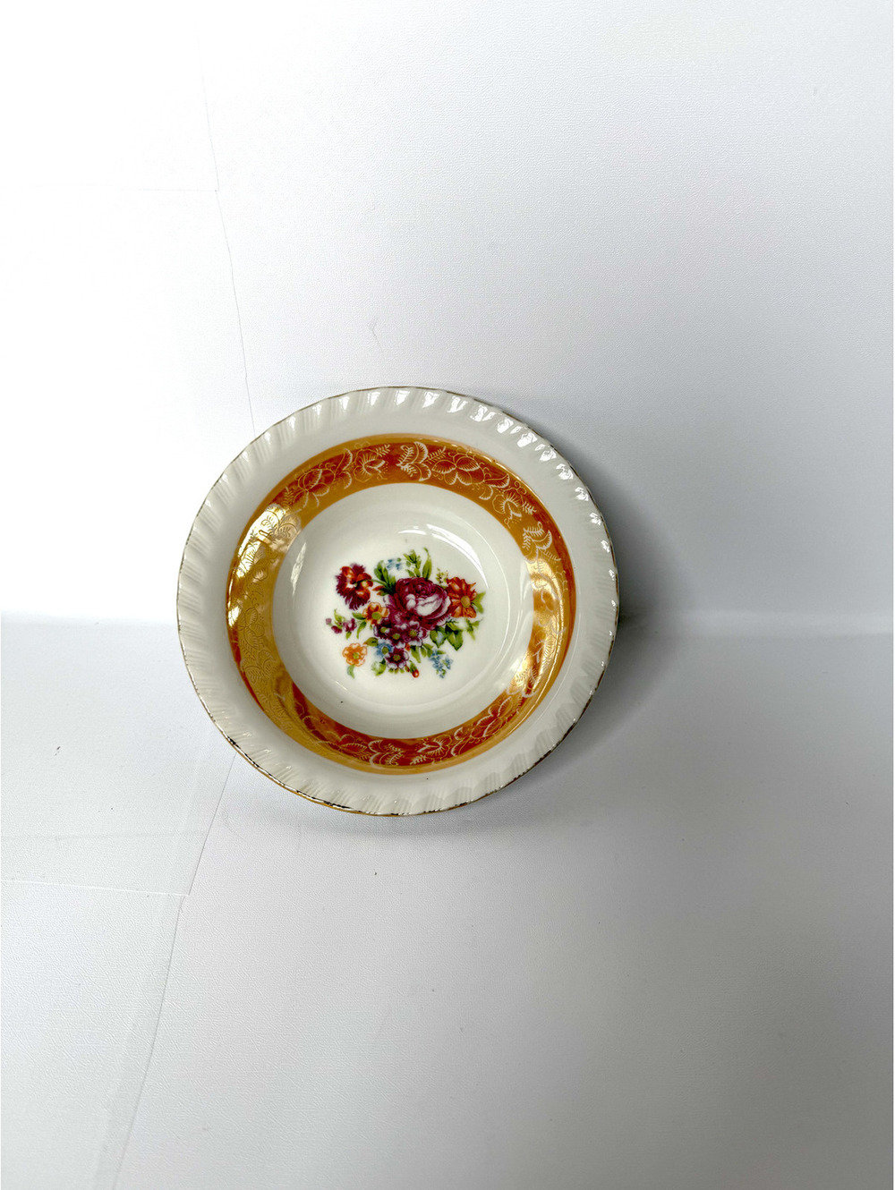 Vintage Floral Japan Porcelain Bowl with Gold and Orange Accent